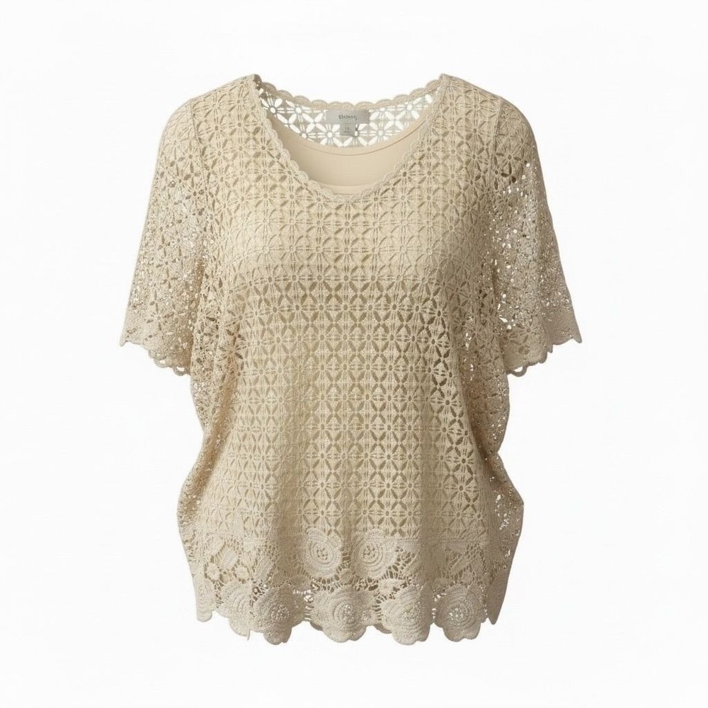 12 CJ Banks ivory cotton lace boho tunic 2X